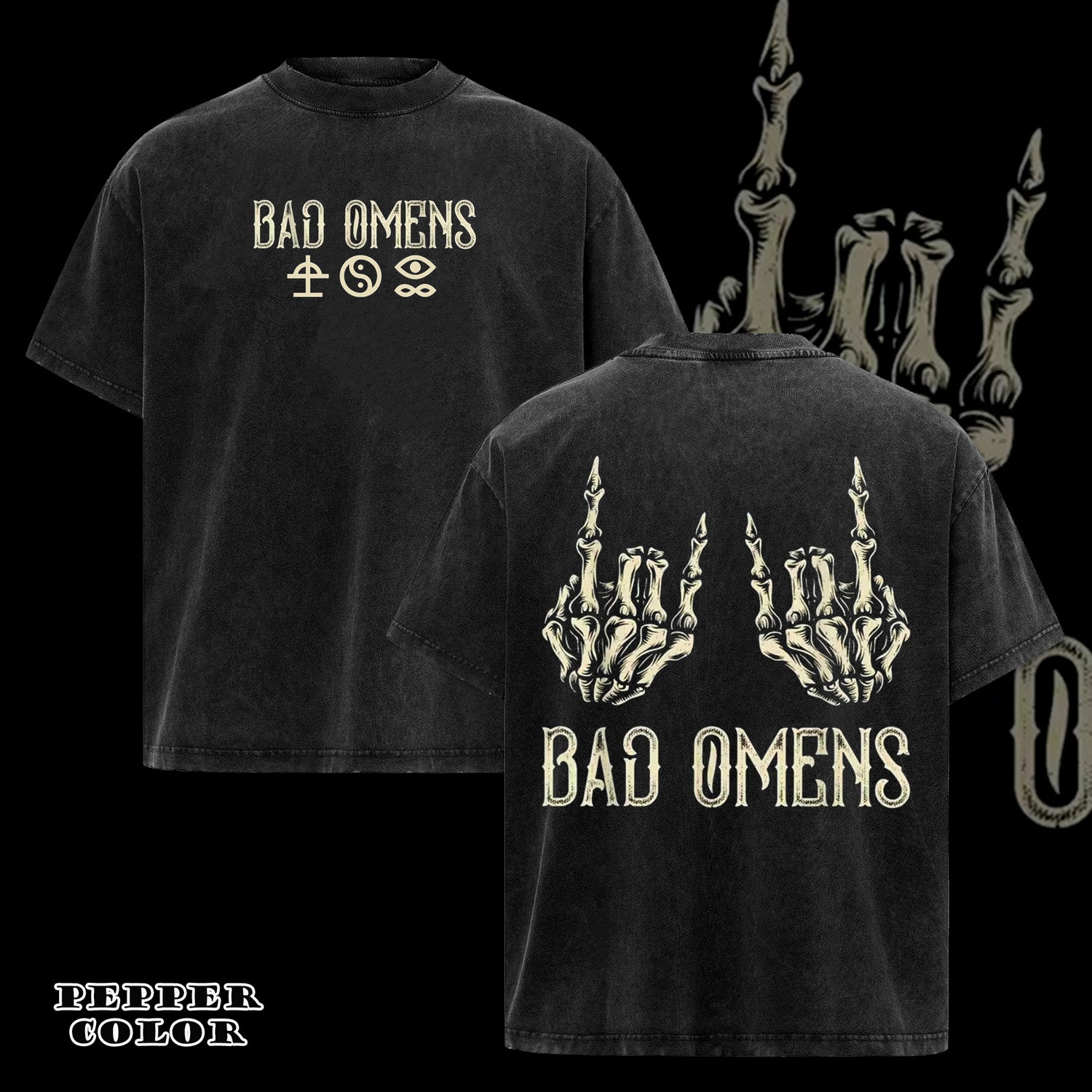 Retro 90s Classic Rock Music Skeleton Hands Bad Omens T-Shirt