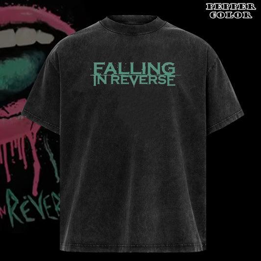 Retro Falling in Reverse Band Lips Short Sleeve T Shirt