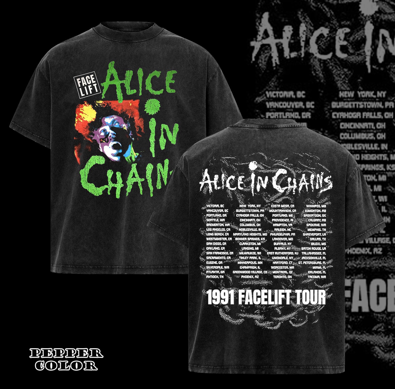 Vintage Alice in Chains Men's T Shirt 1991 Facelift Tour Alt Rock Metal Music Black Tee