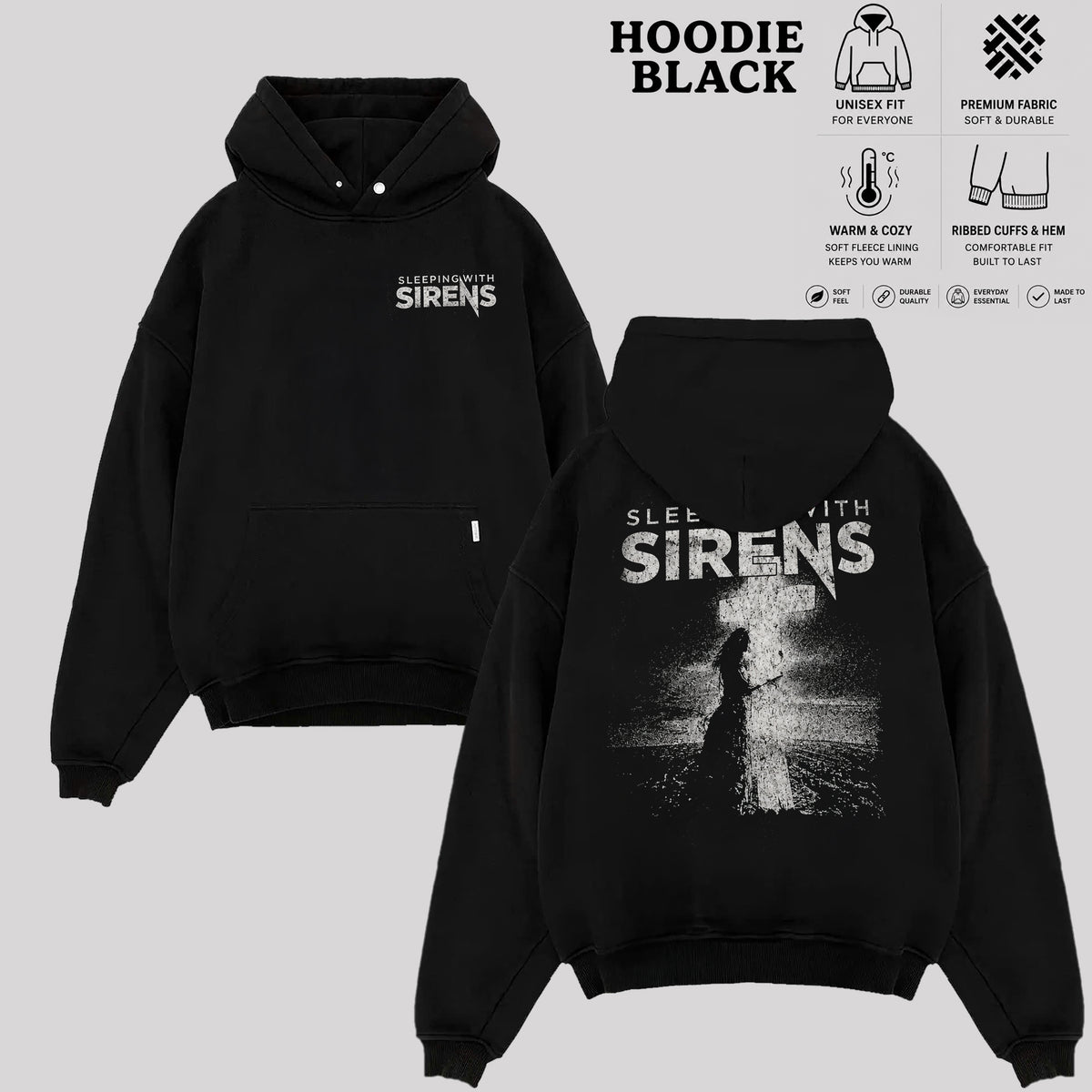 Sleeping With Sirens Band T-Shirt, Two-Sided Graphic Rock Tee