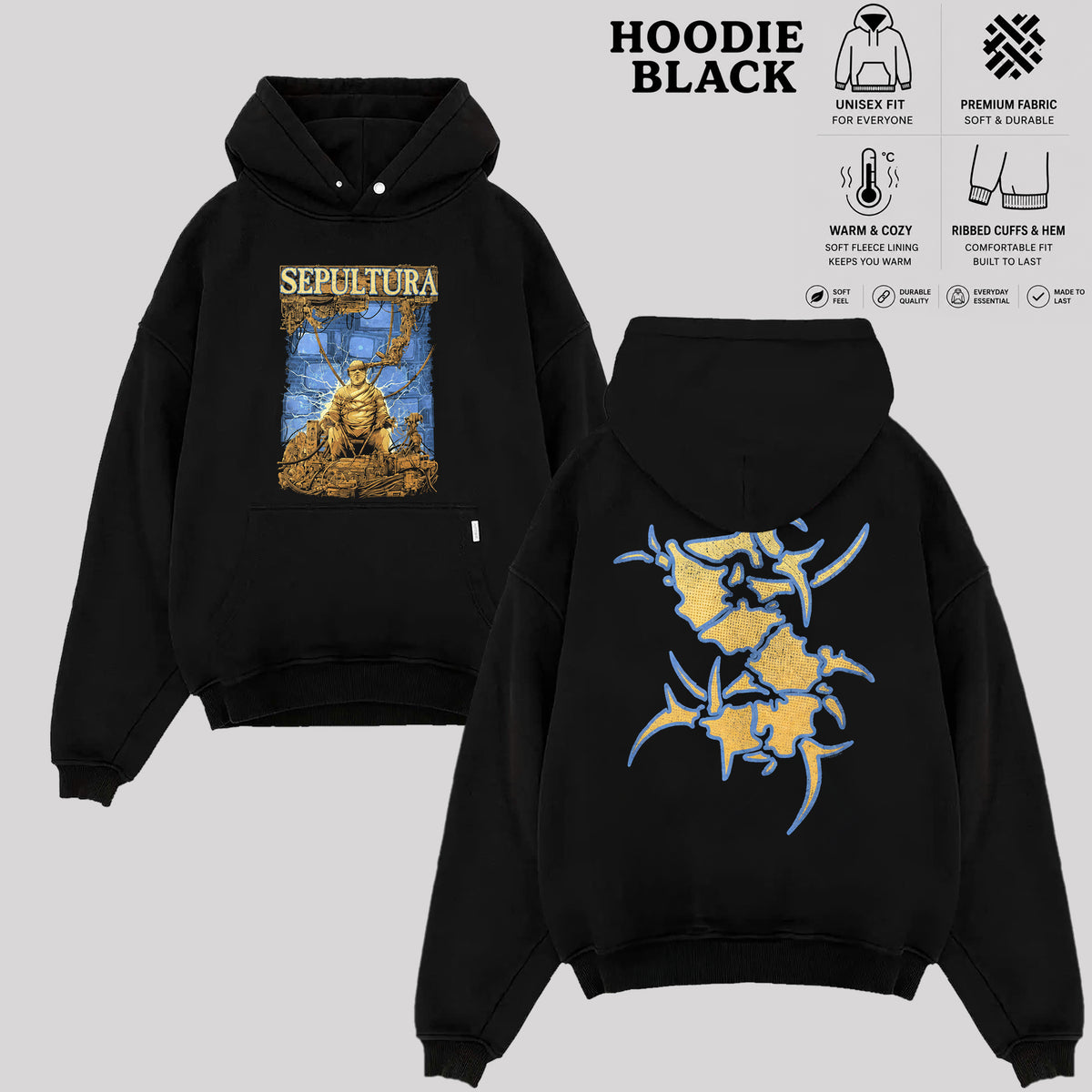 Sepultura Band T-Shirt, Blue Gold Graphic Tee