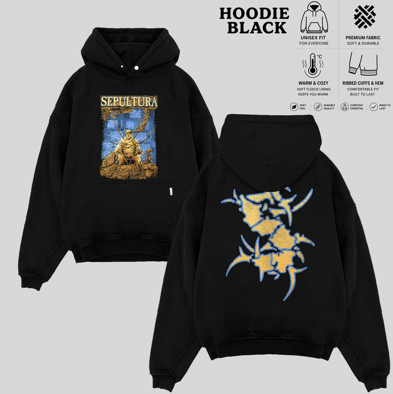 Sepultura Band T-Shirt, Blue Gold Graphic Tee