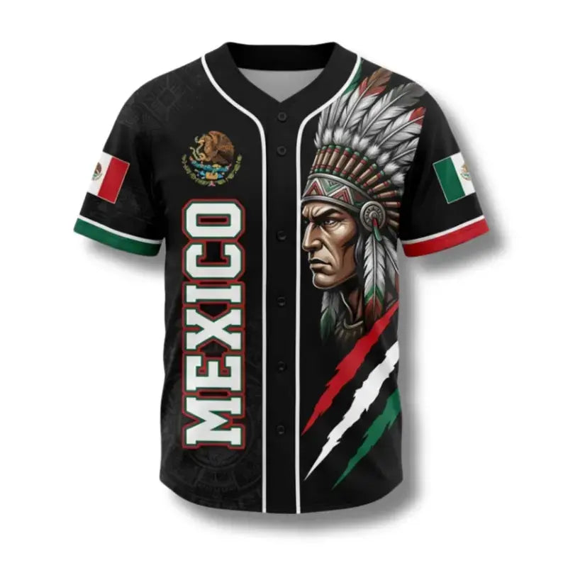Mexico Baseball Jersey, Aztec Warrior Button Up Shirt