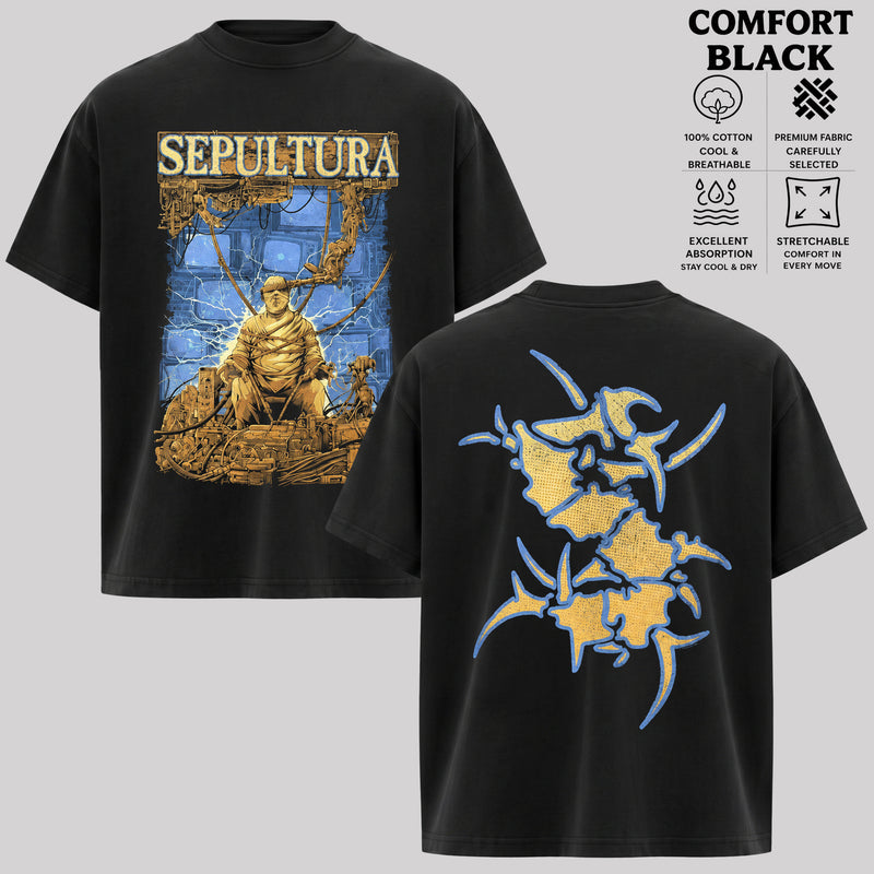 Sepultura Band T-Shirt, Blue Gold Graphic Tee