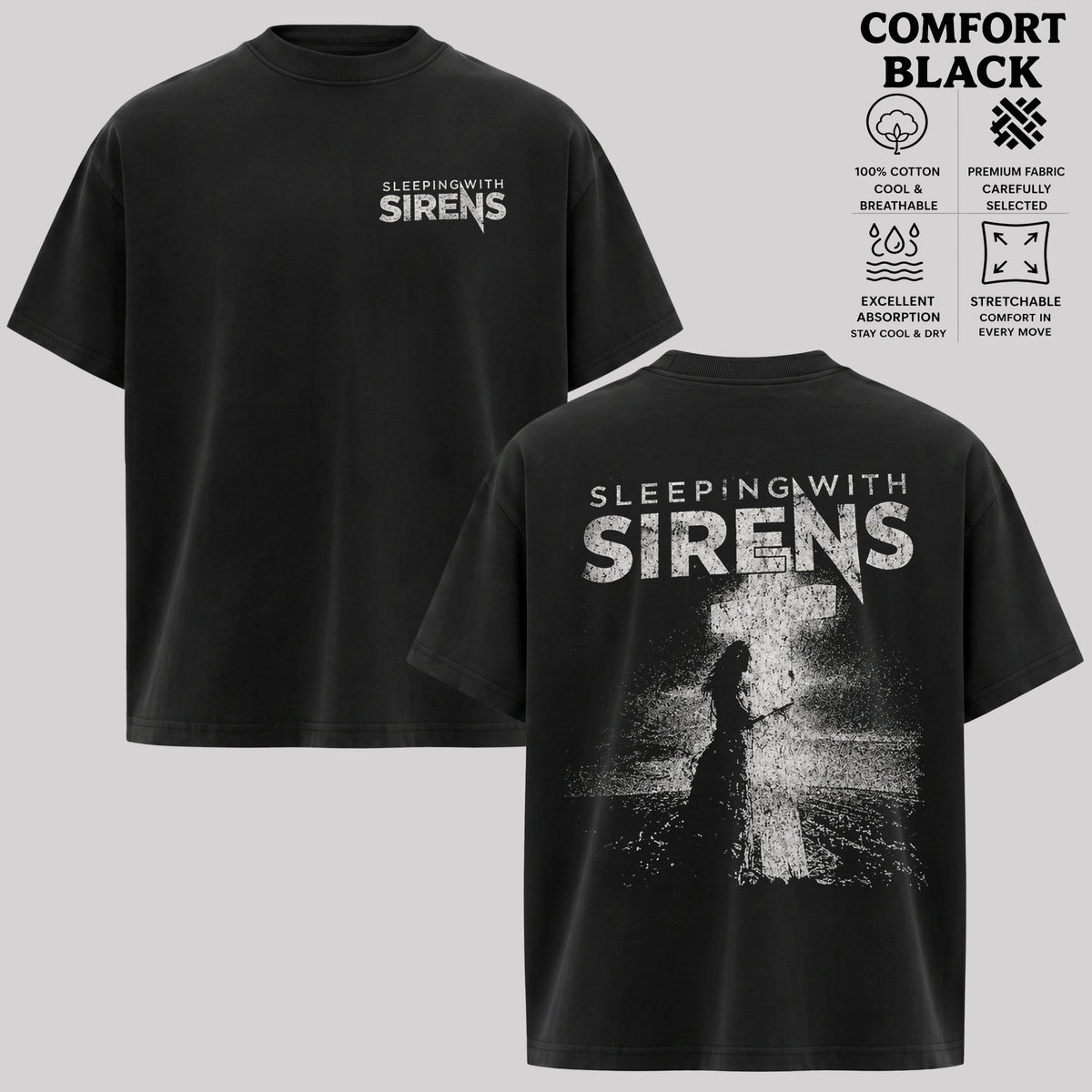 Sleeping With Sirens Band T-Shirt, Two-Sided Graphic Rock Tee