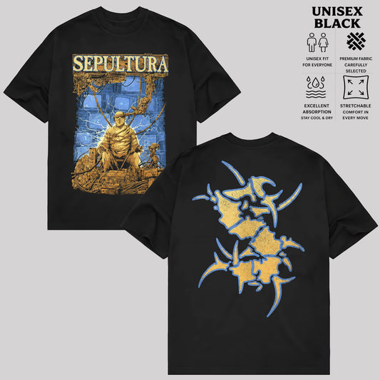 Sepultura Band T-Shirt, Blue Gold Graphic Tee