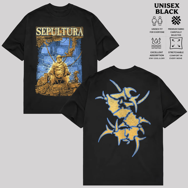 Sepultura Band T-Shirt, Blue Gold Graphic Tee