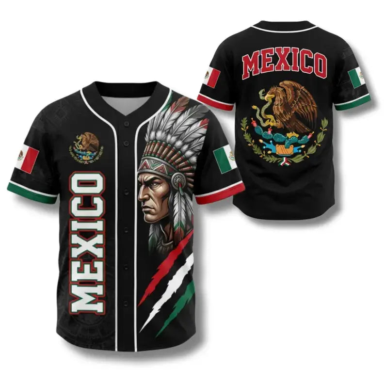 Mexico Baseball Jersey, Aztec Warrior Button Up Shirt