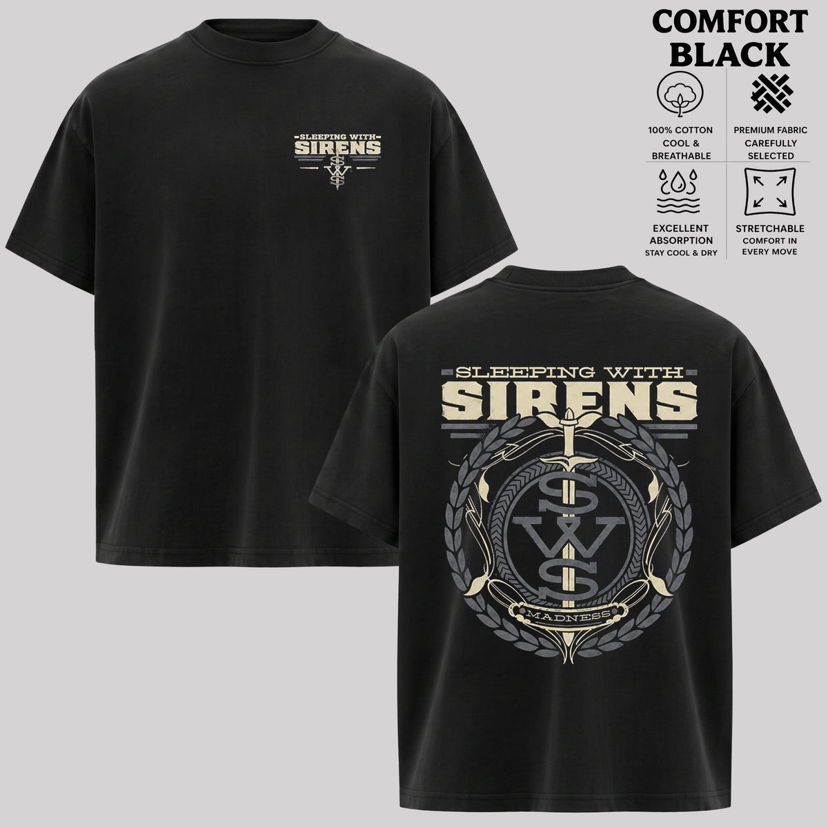 Sleeping With Sirens Band T-Shirt, Two-Sided Madness Graphic Rock Tee