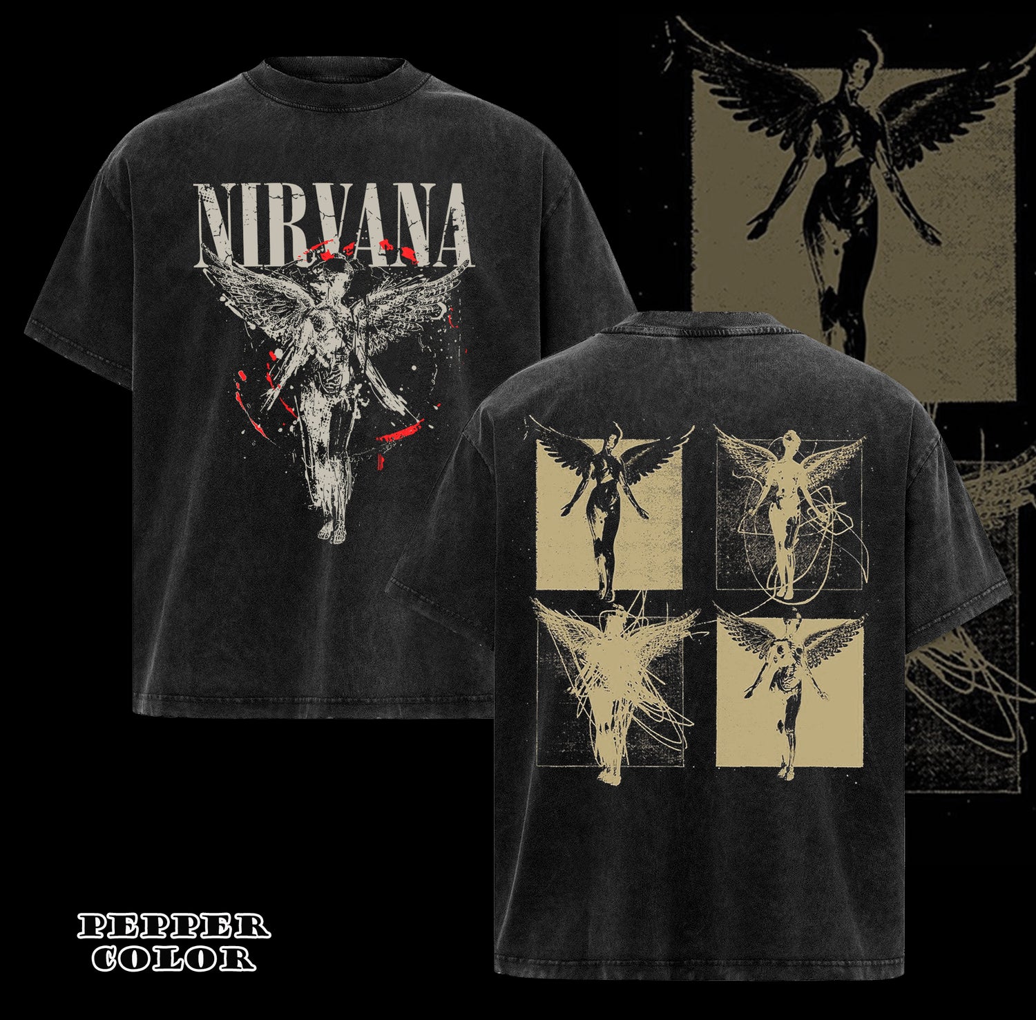 Vintage Nirvana In Utero Shirt Angel Graphic Grunge Rock Band Tee Vintage 90s Tshirt