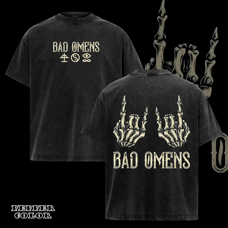 Retro 90s Classic Rock Music Skeleton Hands Bad Omens T-Shirt