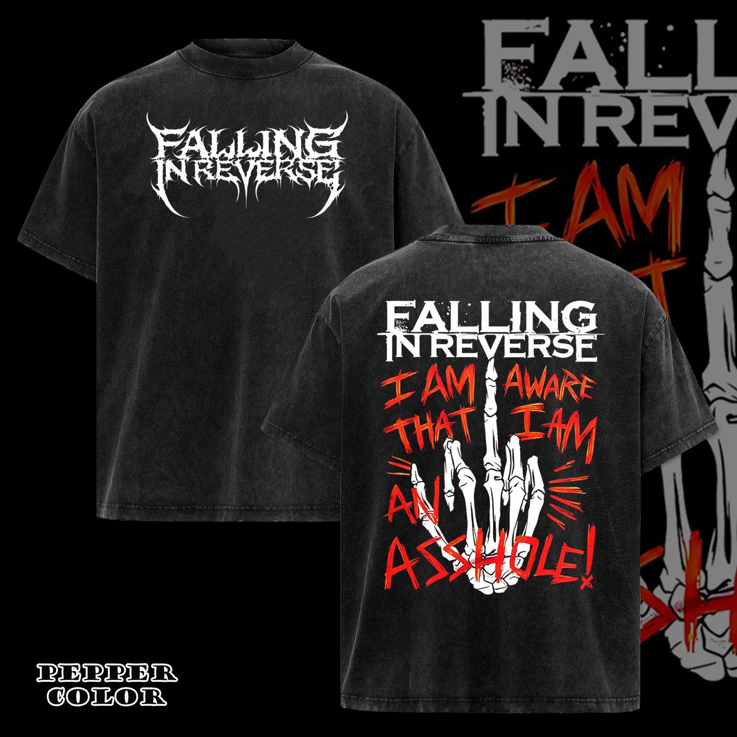 Retro Falling In Reverse band rock graphic T-Shirt 2 sided