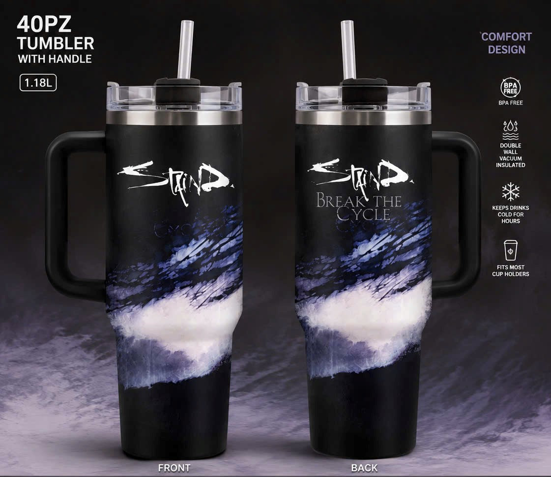 40oz Staind Band Tumbler with Handle and Straw