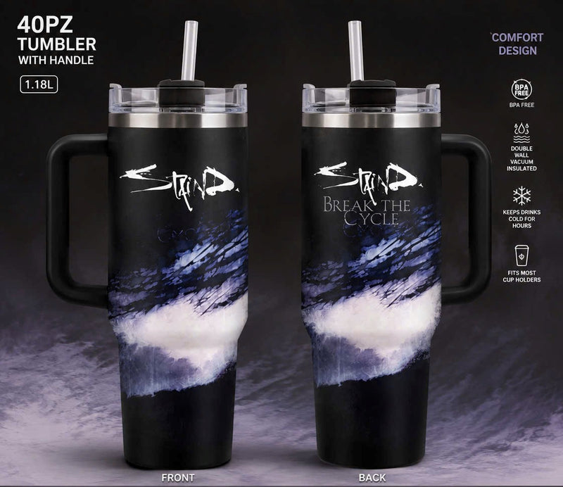 40oz Staind Band Tumbler with Handle and Straw