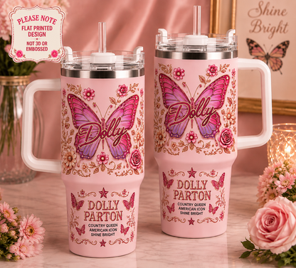40oz Dolly Parton 80th Anniversary Tumbler with Handle and Straw