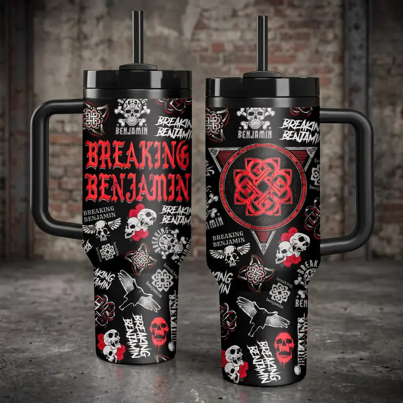 40oz Breaking Benjamin Tumbler with Handle and Straw