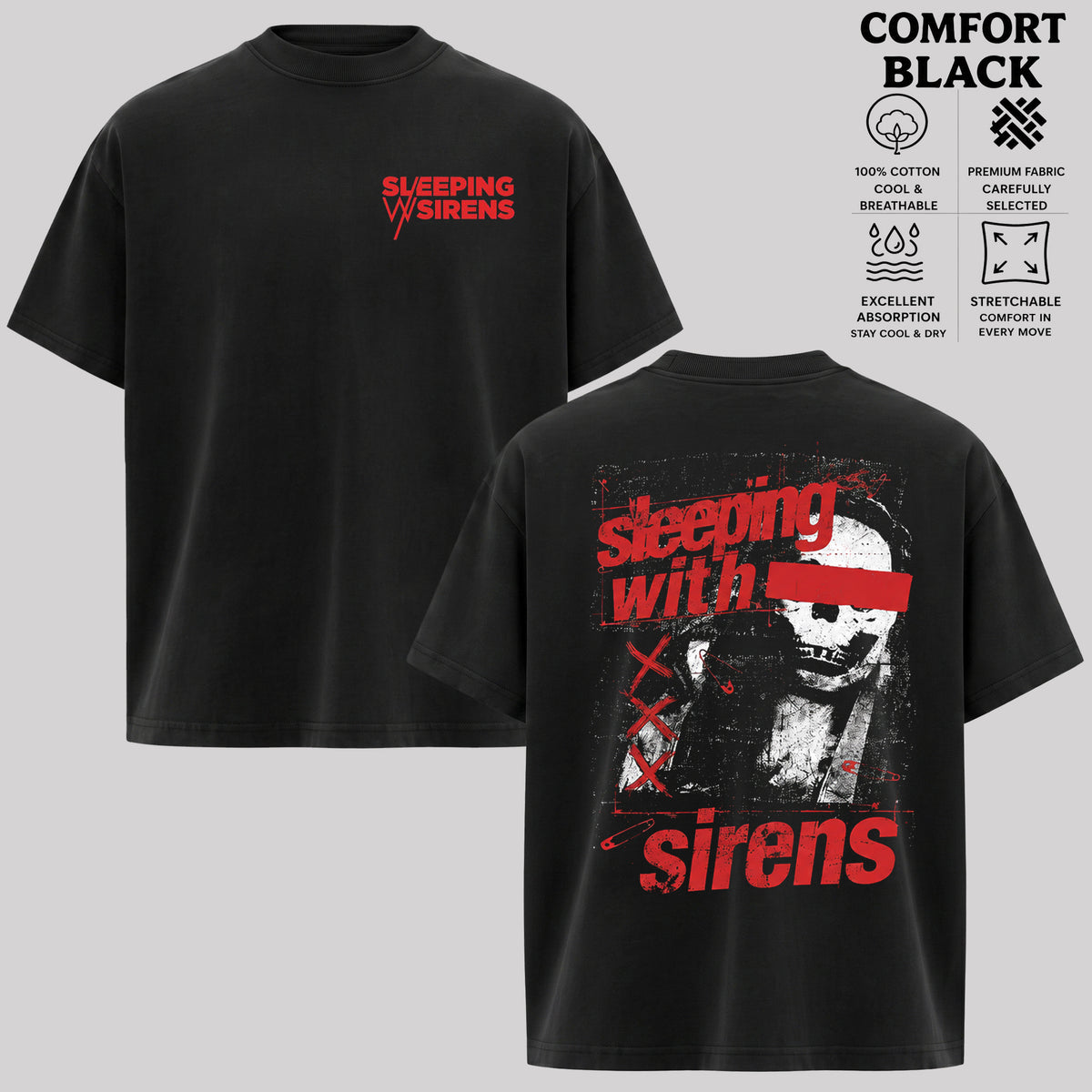 Sleeping With Sirens Band T-Shirt, Two-Sided Graphic Rock Tee