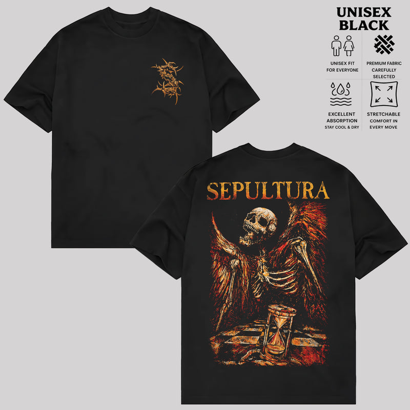 Sepultura Skeleton Graphic T-Shirt, Dark Gothic Metal Band Tee