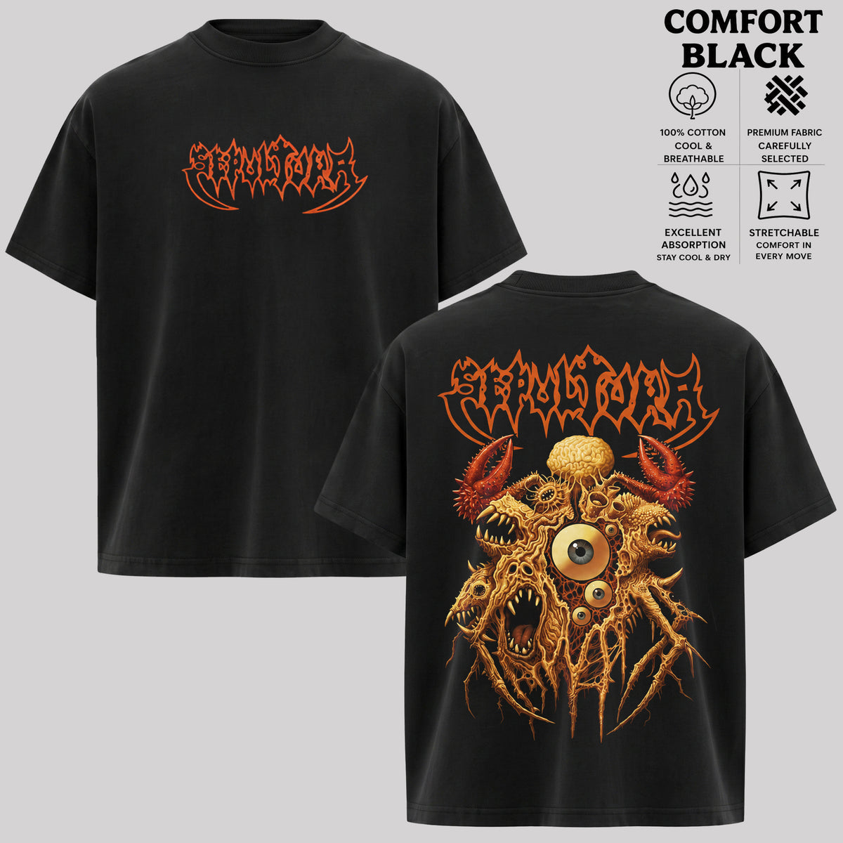 Sepultura Monster Graphic T-Shirt, Orange Gothic Creature Tee