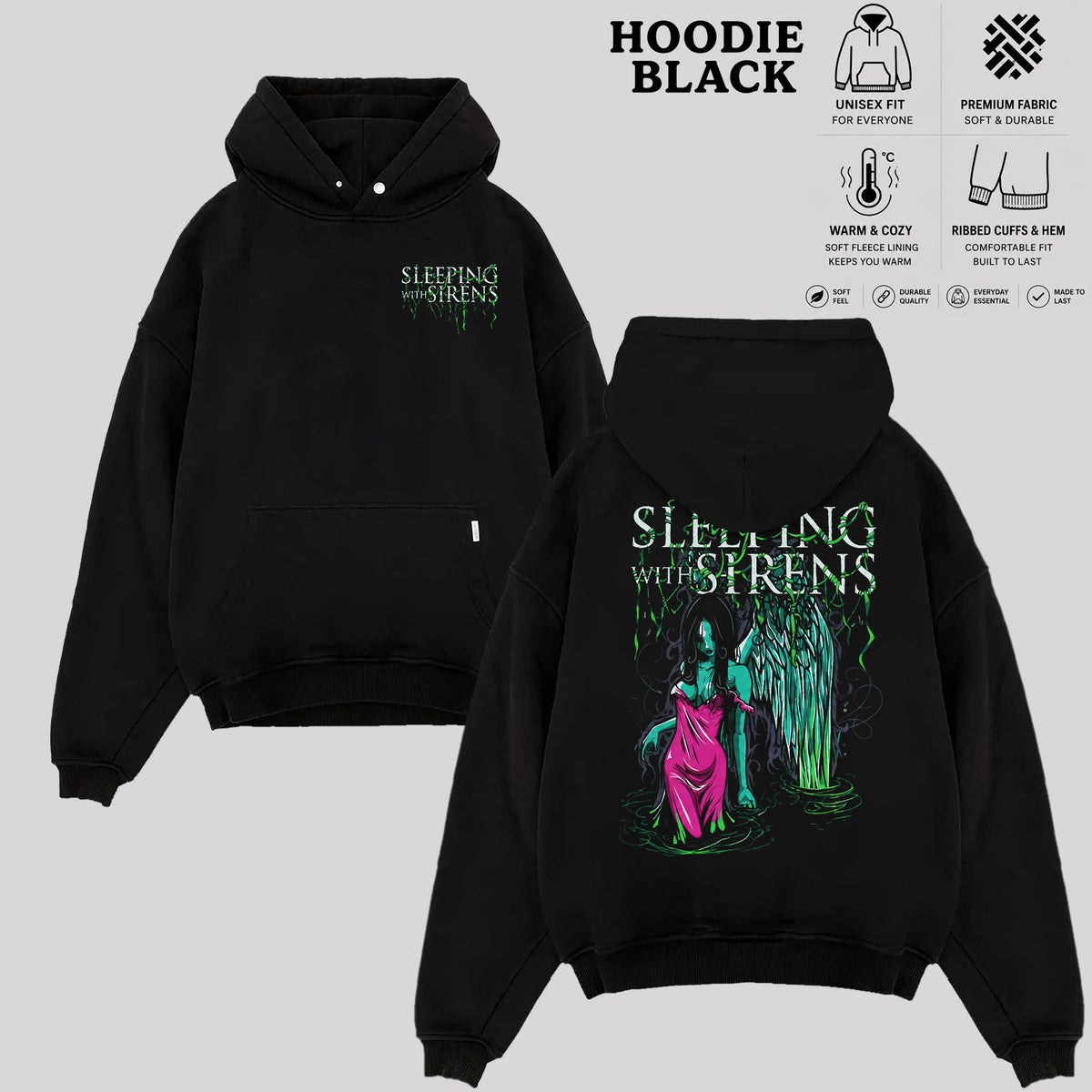 Sleeping With Sirens Band T-Shirt, Two-Sided Waterfall Graphic Rock Tee