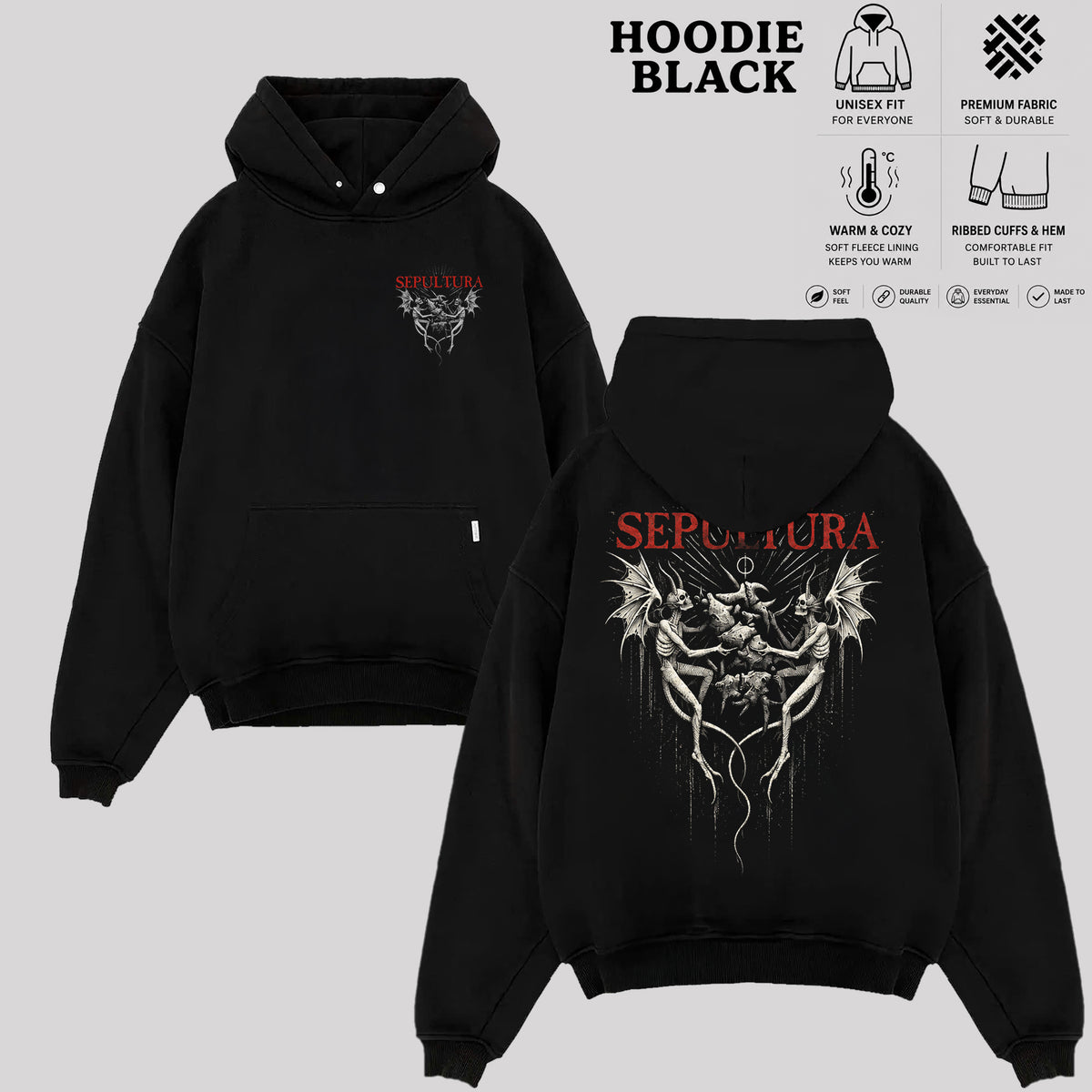 Sepultura Dark Fantasy Graphic T-Shirt, Gothic Skeleton Metal Tee