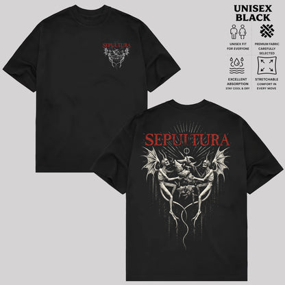 Sepultura Dark Fantasy Graphic T-Shirt, Gothic Skeleton Metal Tee