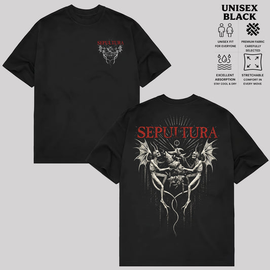 Sepultura Dark Fantasy Graphic T-Shirt, Gothic Skeleton Metal Tee