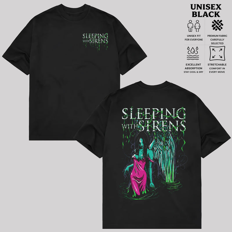 Sleeping With Sirens Band T-Shirt, Two-Sided Waterfall Graphic Rock Tee