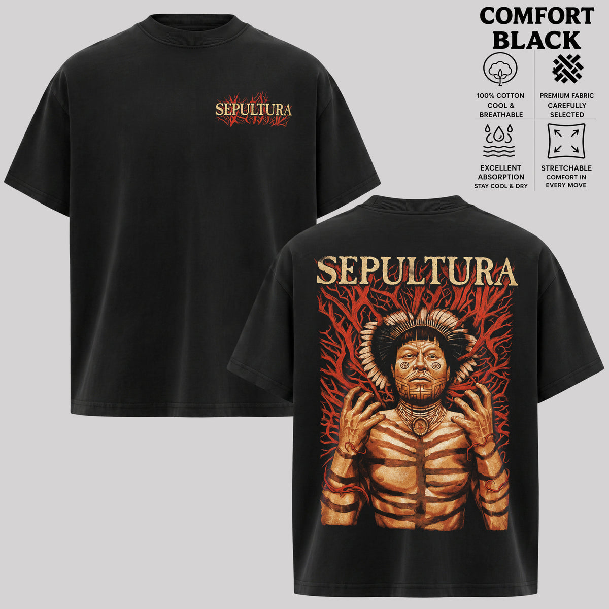 Sepultura Tribal Graphic T-Shirt, Dark Metal Band Tee,