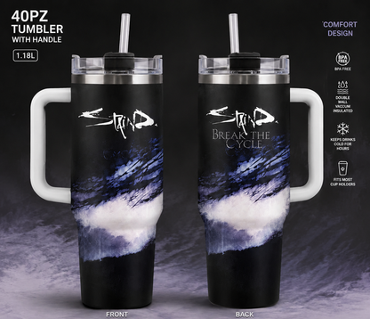 40oz Staind Band Tumbler with Handle and Straw