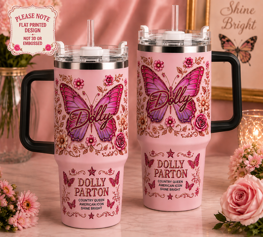 40oz Dolly Parton 80th Anniversary Tumbler with Handle and Straw