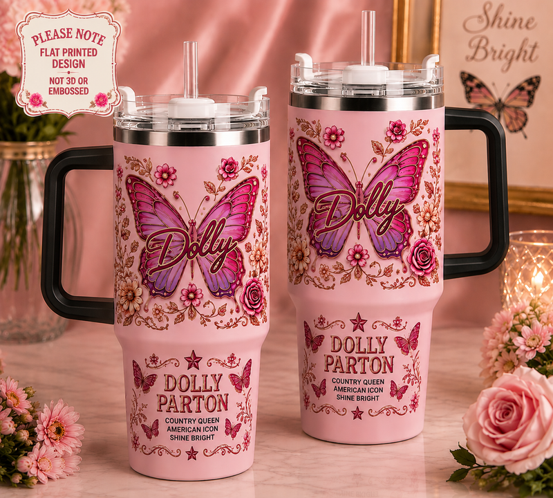 40oz Dolly Parton 80th Anniversary Tumbler with Handle and Straw