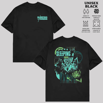Sleeping With Sirens Band T-Shirt, Two-Sided Owl Graphic Rock Tee