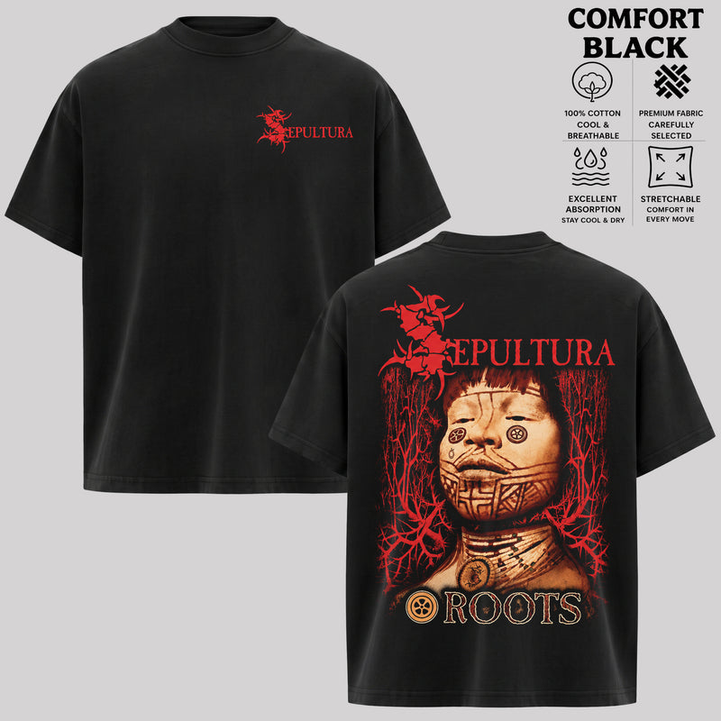Sepultura Roots Graphic T-Shirt, Tribal Horror Metal Band Tee