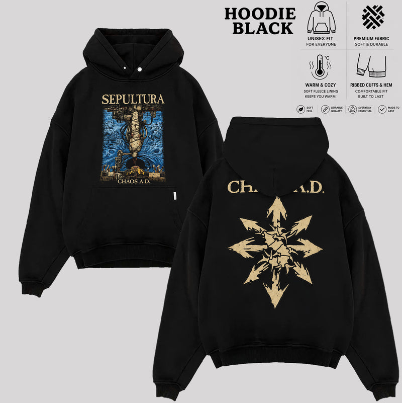 Sepultura Chaos A.D. Graphic T-Shirt, Blue Gold Album Artwork Tee