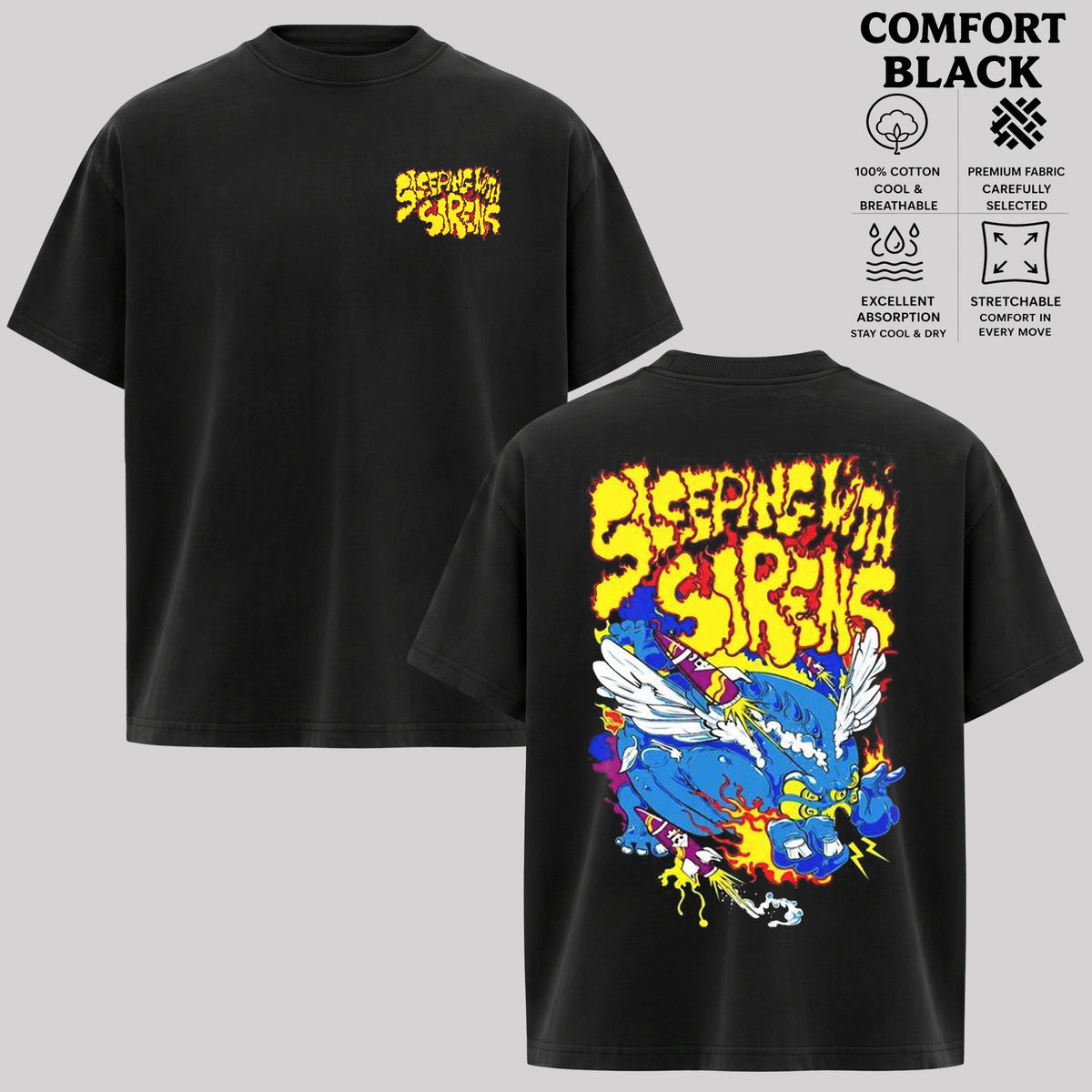 Sleeping With Sirens Band T-Shirt, Two-Sided Colorful Graphic Rock Tee