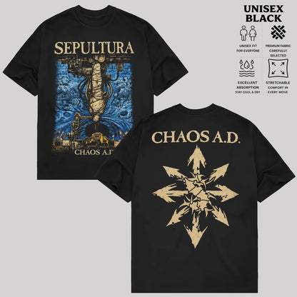 Sepultura Chaos A.D. Graphic T-Shirt, Blue Gold Album Artwork Tee