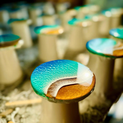 Ocean Wave Resin Wood Coasters, Beach Drink Coaster Set, Epoxy Wood Coasters, Round Cup Mat for Home & Office, Handmade Gift, Father's Day