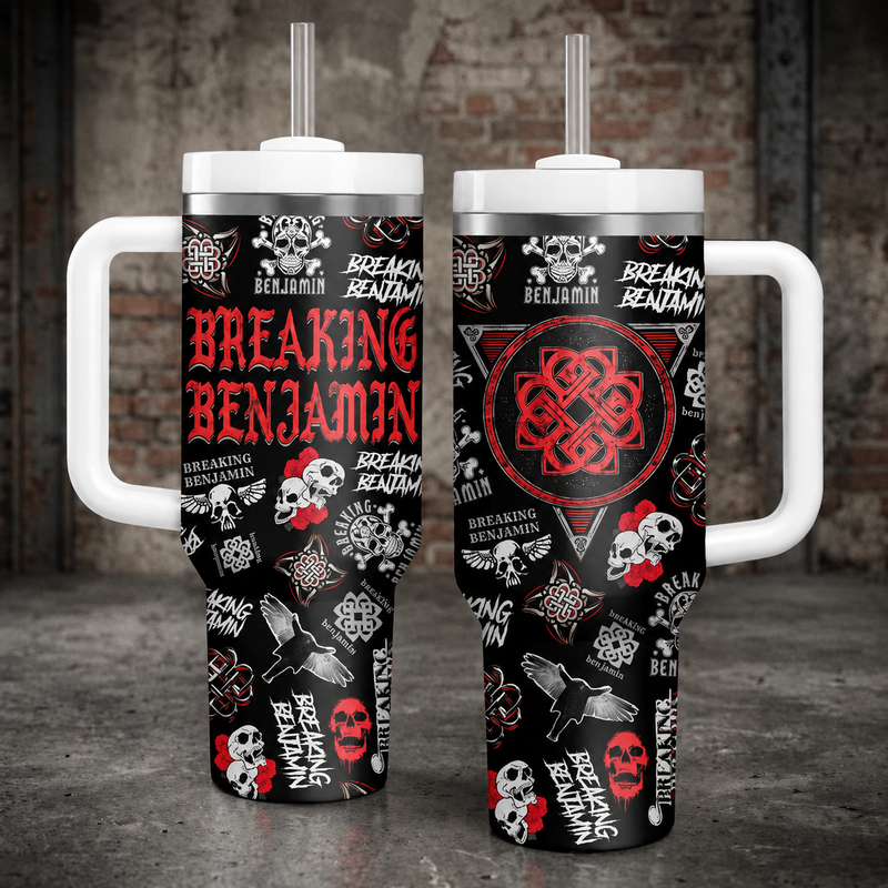 40oz Breaking Benjamin Tumbler with Handle and Straw