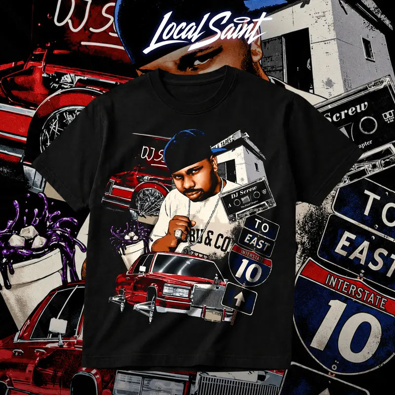 DJ Screw Collection Heavy Cotton Unisex Graphic T-Shirt Hoodie Houston Texas Screwed Up Click DJ Screw 713 Crewneck Tee, Vintage Streetwear Graphic T-Shirt Direct To Garment Breathable Print