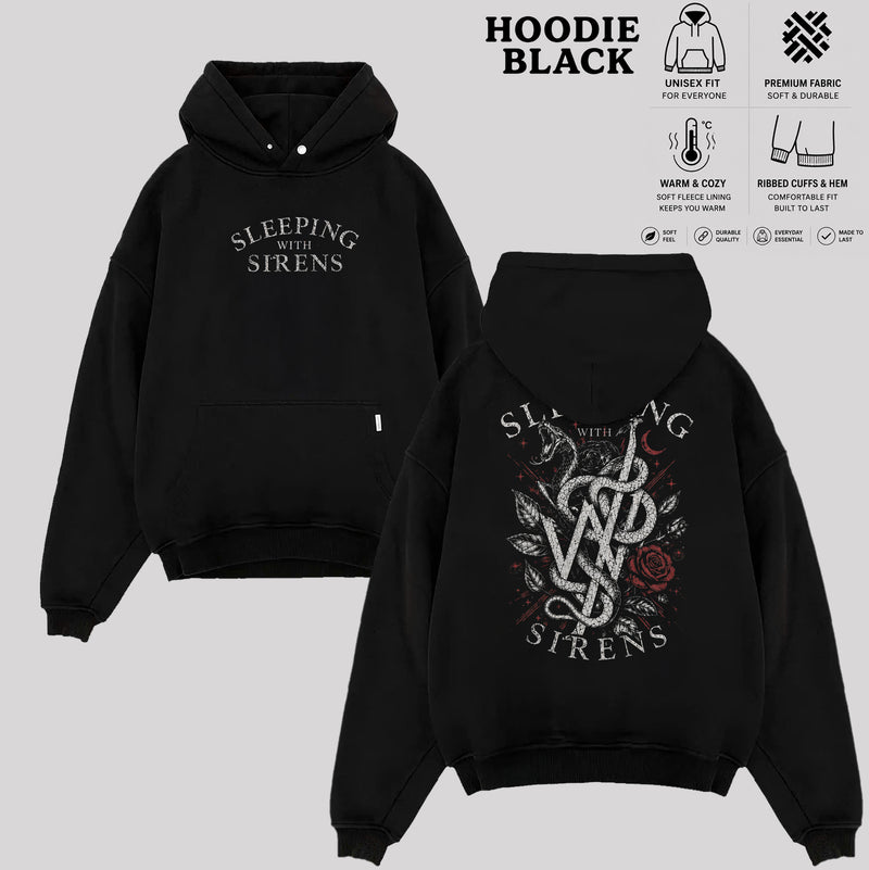 Sleeping With Sirens Rock Band T-Shirt, Snake & Rose Graphic Tee