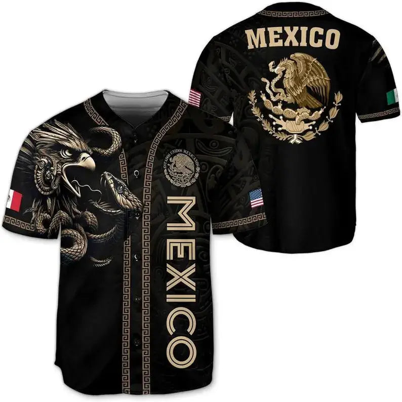 Mexico Flag Baseball Jersey, Green White Red Button Up Shirt