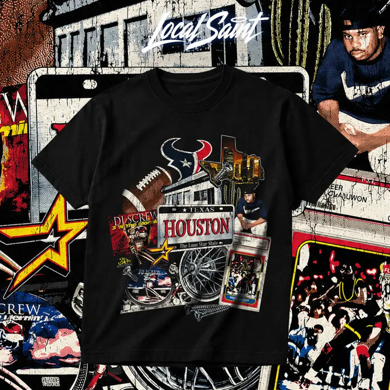 DJ Screw Collection Heavy Cotton Unisex Graphic T-Shirt Hoodie Houston Texas Screwed Up Click DJ Screw 713 Crewneck Tee, Vintage Streetwear Graphic T-Shirt Direct To Garment Breathable Print