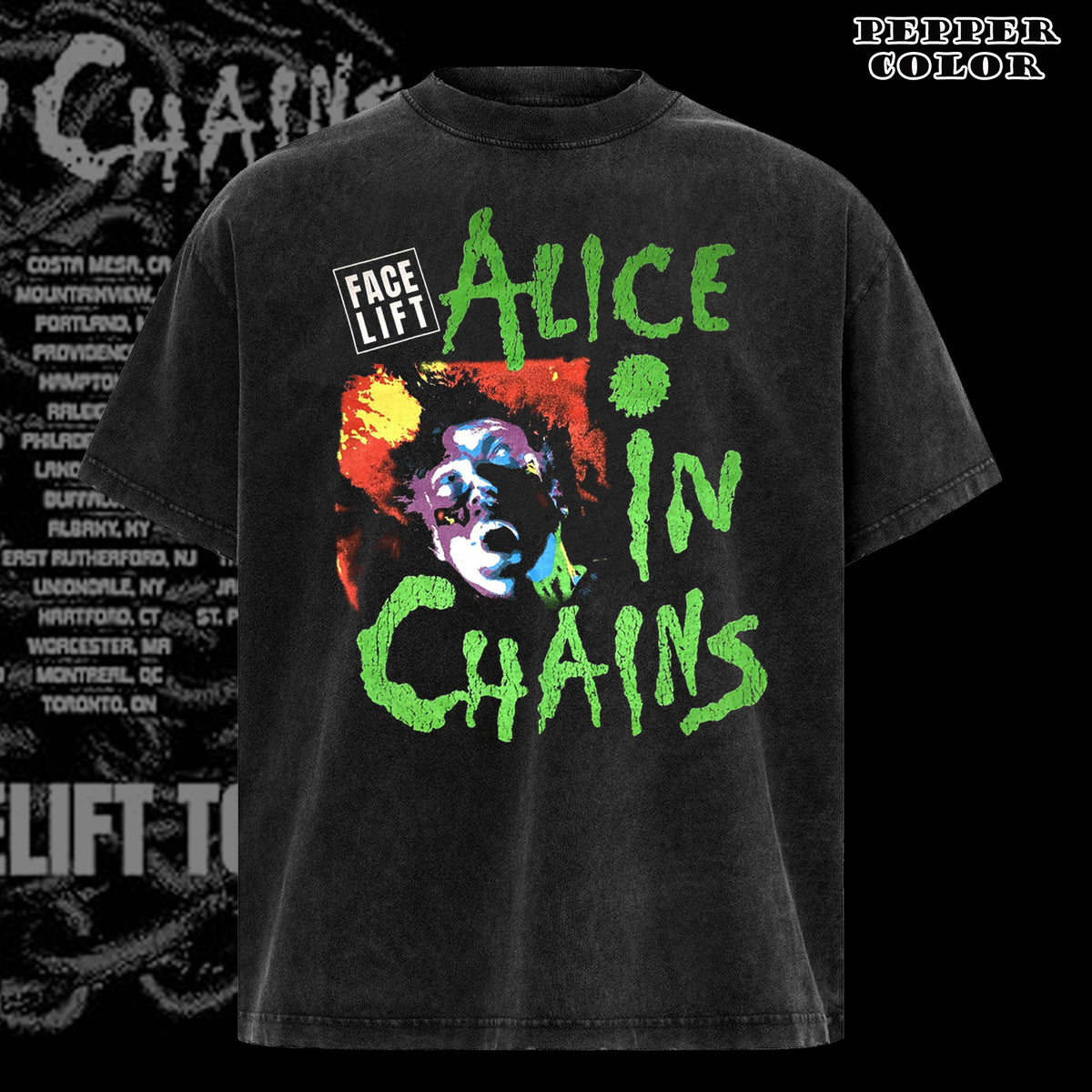 Vintage Alice in Chains Men's T Shirt 1991 Facelift Tour Alt Rock Metal Music Black Tee