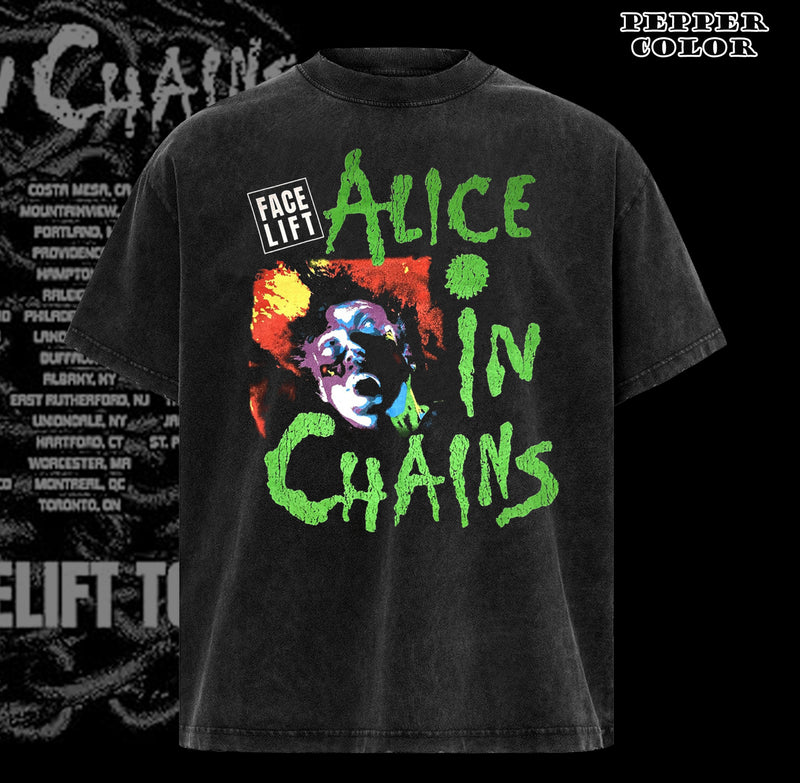 Vintage Alice in Chains Men's T Shirt 1991 Facelift Tour Alt Rock Metal Music Black Tee