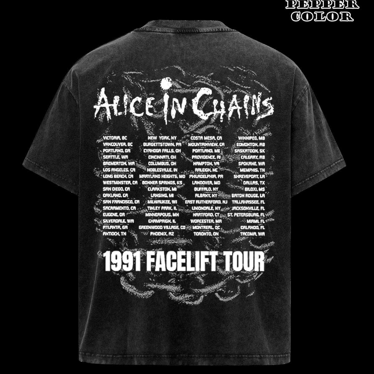 Vintage Alice in Chains Men's T Shirt 1991 Facelift Tour Alt Rock Metal Music Black Tee