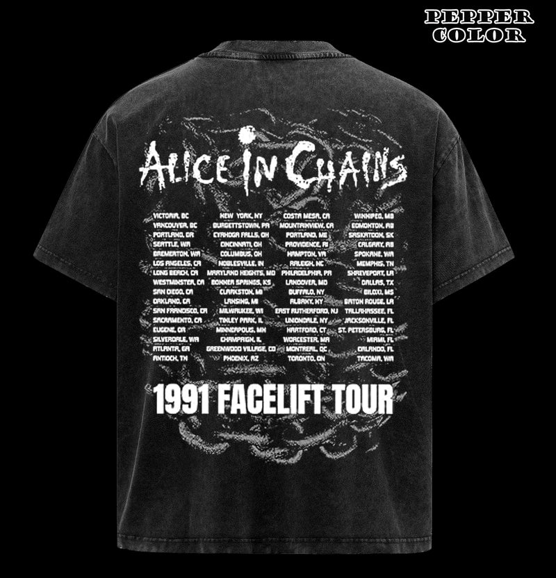 Vintage Alice in Chains Men's T Shirt 1991 Facelift Tour Alt Rock Metal Music Black Tee