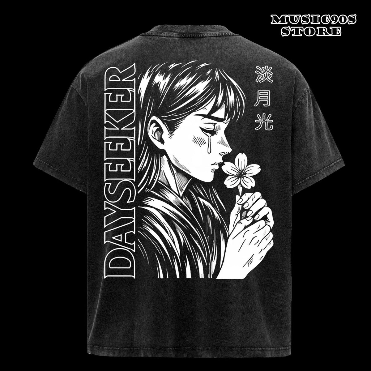 Retro Dayseeker Crying Girl Black T-Shirt